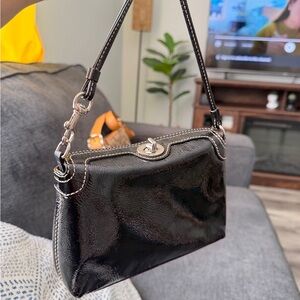 Coach Elegant Black Patent leather small Wrislet:Handbag (y2k style)